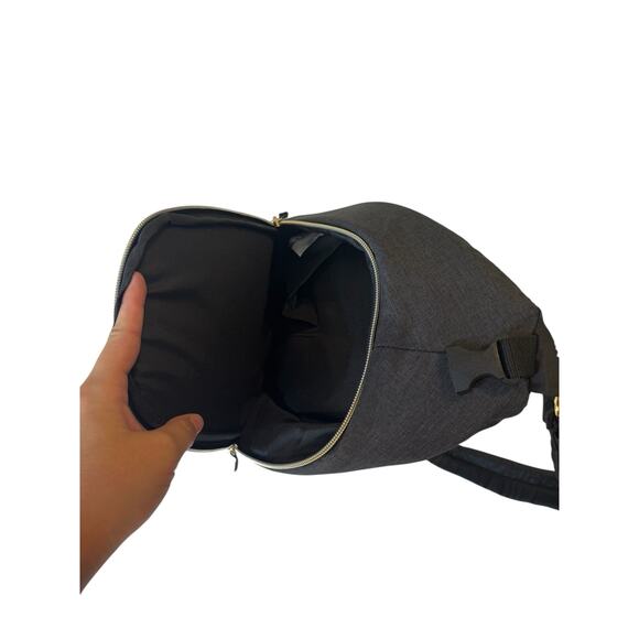 Infantino Black Gray Diaper Bag Sling Backpack Gold Zippers Adjustable Strap - Picture 8 of 9